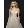 Low Keyhole Back Spaghetti Strap and Cascading Tulle Skirt with Horsehair Trim Wedding Dress